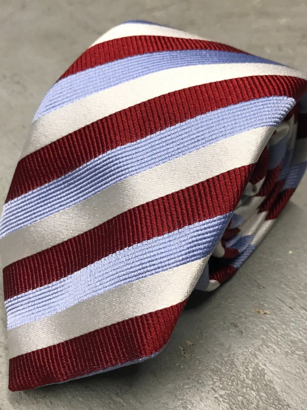 Handmade in Italy Tie Striped 100% Silk Red White Blue 2.75"